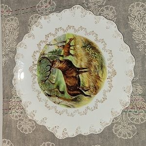 Antique | Punch Z.S. & Co Barvaria Germany Scalloped Edge Stag, Doe & Fawn Plate